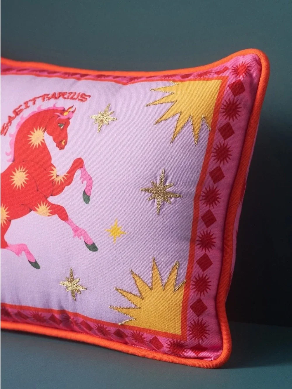 Lou Benesch Anthropologie Stargazer Zodiac Sagittarius Embroidered Mini Pillow